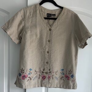 Vintage Erika Collection button down top 50%linen 45%cotton